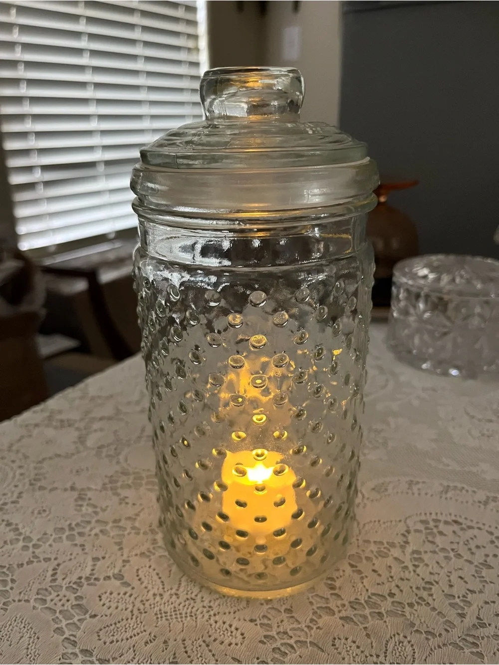 Vintage Clear Hobnail Glass Jar Fairy Lamp | Apothecary Style Decor